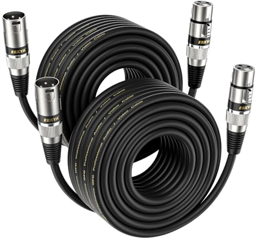 EBXYA Cable XLR de Micrófono, 15 m, 2 Unidades, Macho a Hembra, Simétrico para Mezclador, Estudio de Grabación
