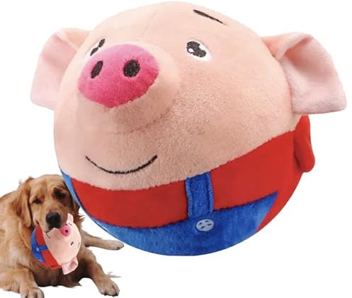 LEVABE Aktives bewegliches Haustier-Plüschspielzeug, Schwein-Plüschspielzeug, sprechendes, singendes, bewegliches weiches Plüschtierspielzeug, Hundetrainingsball, bissfestes Haustierspielzeug