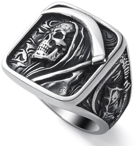 WESTMIAJW Mens Skull Ring Stainless Steel Gothic Punk Goth Reaper Octopus Pirate Skull Rings Jewellery for Men Size Q,S,T1/2,V1/2,Y,Z+1