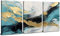 Teal Wall Art Prints Abstract Wall Art Vintage Decor Green and Gold Pictures for Bathroom Walls Nordic Marble Fluid Ink Painting Canvas Modern Family Artwork Living Room Bedroom Decorations 12x16 3P