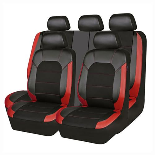ZONEWD 9 Stück Auto Sitzbezüge für Dodge RAM 1500 2000-2018 2019 2020 2021 2022 2023 2024, Autositzbezüge Kompletter Satz Leder Full Wrap Wasserdicht Auto Zubehör,Red