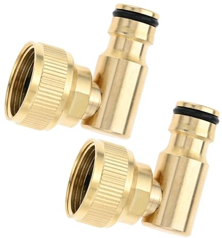 BOWAREPRO 2 Stück Messing Abgewinkelter Wasserhahnanschluss 3/4, 90 Grad Garten Wasserhahn Anschluss, Winkel-Hahnanschlussstück mit Steckkupplung und 3/4 Innengewinde, Schnell-Drehanschluss