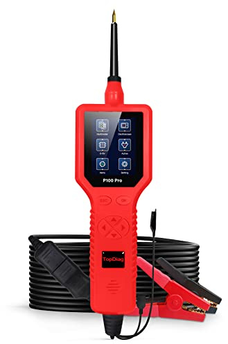 Shkalacar TopDiag P100 Pro 9-30V KFZ Stromkreistester, 12V 24V Auto Spannungsprüfer Stift mit Oszilloskopmodus und 0-5 V Stromversorgung, Mehrere Sprachen, Stromkreissonden Kit für Autobatterie(Rot)
