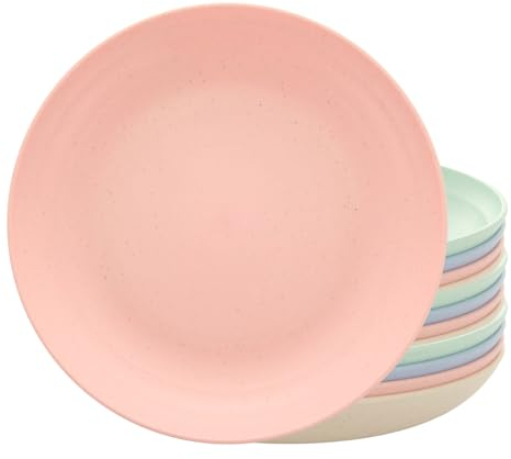 AKOLAFE 12 PCS Plastic Plates - Reusable 8 Inch Toddler & Adult Dinner Plates, 4 Colours, Unbreakable, Microwave & Dishwasher Safe, 20cm