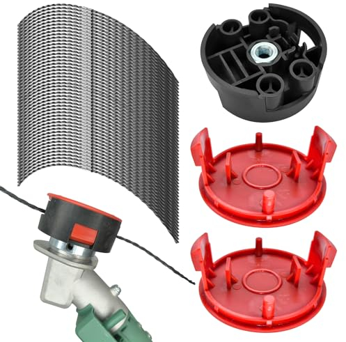 QENETY F016800431 Fil de débroussailleuse compatible avec débroussailleuse Bosch AFS 23-37, 37 cm x 3,5 mm avec tête de coupe F016F04839, couvercle de bobine F016F04841 (53 pièces)