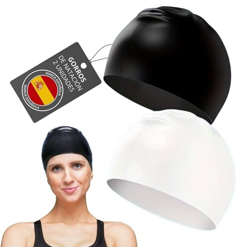 Pakana® Pack 2 Gorros de Natación Hombre Y Mujer - Gorros Piscina Profesional Unisex - Gorro Silicona (Negro - Blanco)