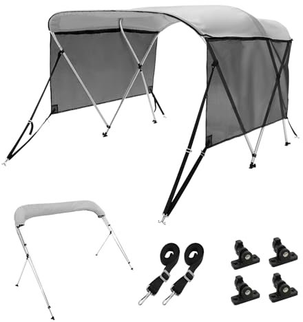 VEVOR Toldo Bimini para Barco con 3 Arcos Toldo para Sol 182x117x170-182 cm Estructura de Aluminio Lona de Poliéster 600D Paredes Laterales de Malla Desmontables Toldo para Barca de Cabina de Velero