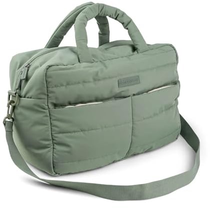 Done by Deer Wickeltasche/Shopper gesteppt - grün - Wickelunterlage und zwei Haken für den Kinderwagen enthalten - Unverzichtbares Babyzubehör - 100% recyceltes Polyester
