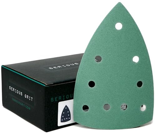 Serious Grit 150 Grit, 4 x 6 Zoll Delta (100 mm x 150 mm), Dreiecksblätter, passend für Festool DTS 400 und Mirka DEOS Deltaschleifer, Klettfolien-Schleifpapier, 50er-Pack, 150er-Körnung