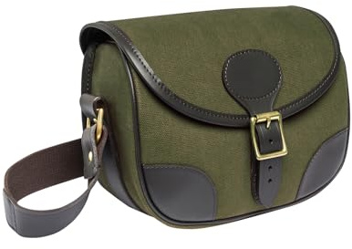 Beretta Terrain EVO Canvas Compact Durable Shooting Gun Ammunition Cartridge Bag with Brass Buckled Flap Closure & Adjustable Shoulder Strap, 100 12-Gauge Hunting Cartridges Capacity, Olive Green