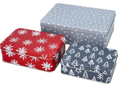 Birkmann, Gebäckdose-Set Winter, eckig, Weißblech, 14 cm bis 22 cm, Zum Frischhalten und Aufbewahren von Gebäck, Ineinander verstaubar, 433847