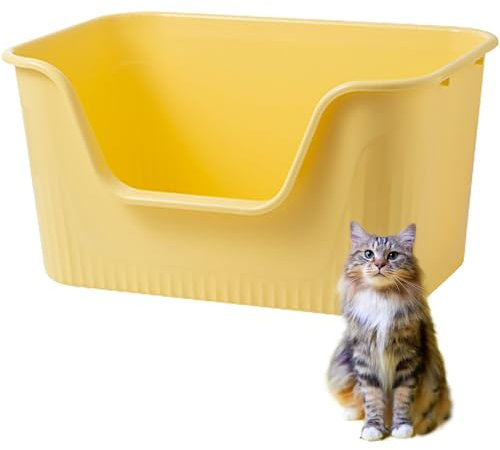 Vealind Extra Large Cat Litter Trays with High Sides and Low Entry Cat Litter Box High Back 64 x 45 x 33 CM, 100% Leak Proof Anti Splash Cats Litter Box XL (Yellow)