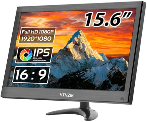 HTNZIR 15.6-inch IPS Monitor With FHD 1920x1080P LED Display, Built-in Speakers, HDMI/VGA/BNC/AV/USB Ports - CCTV Compatible, VESA Mount