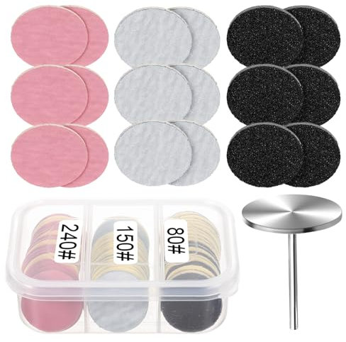 61 discos de papel de lija con broca de metal para uñas, disco de pedicura de 25 mm, discos de lijado de repuesto para manicura y pedicura, removedor eléctrico, callos de piel muerta (grano