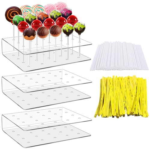 Sinofort 3 Stück Cake Pop Ständer, 20 Löcher Pop Lutscher Ständer | Cakepopständer mit Lutscher Sticks, Metallic Twist Krawatten für Hochzeiten Geburtstagsfeiern Babyparties