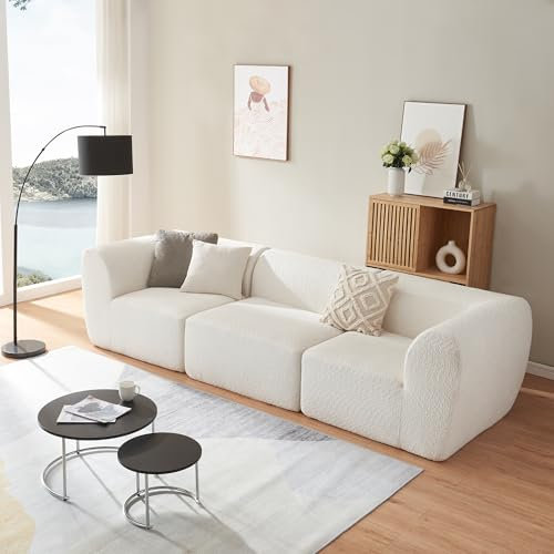 [en.casa] Modular Sofa 3-Sitzer Hurvas Wohnzimmer Couch Bouclé Polstersofa 2 x Eckelement mit Armlehne 1 x Mittelelement Relaxsofa 76 x 313 x 108 cm Cremeweiß
