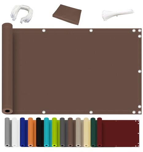 Ziligengsheng für Balkon Balkon Blickdicht Sichtschutz, Witterungsbeständig und Wasserabweisend,Terrasse & Garten 90x400cm, Kakaobraun