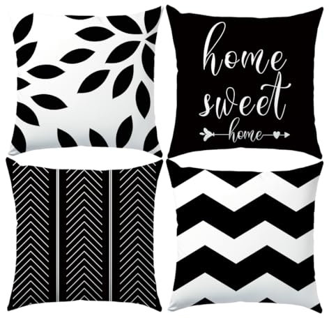 SEVENWELL Schwarzer geometrischer Kissenbezug 45x45 cm 4er Set, Sweet Home Sofa Kissenbezug Couch Kissen Moderne Deko kissenbezüge für Wohnzimmer Sofa Sessel Bett