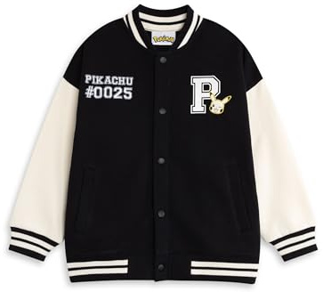 Pokémon Pikachu Bomberjacke für Jungen in Schwarz | Unisex-Kinder-Unijacke mit Grafiken | Langarm-Freizeitoberbekleidung | 0025 Index-Charakterbekleidung