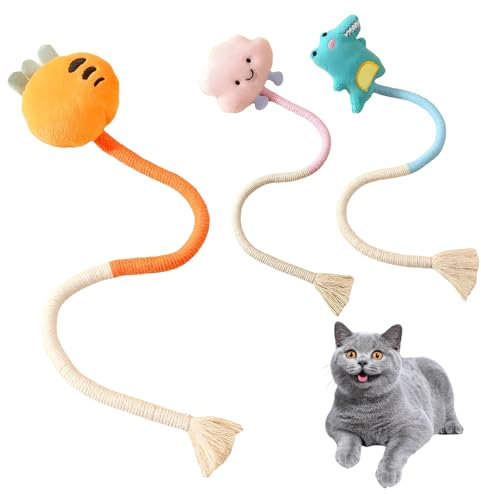 3Pcs Sisal Rope Cat Toys,Cotton Rope Cat Teaser, Interactive Toy for Indoor Cats, Kitten Toys, Safe Chew for Teeth Cleaning, Catnip Toy