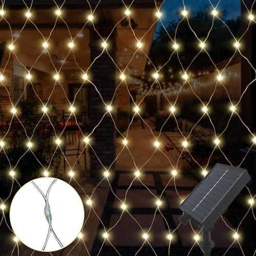 Gresonic Red de luces solares para exteriores, funciona con energía solar, 8 modos, cadena de luces de malla de hadas, color blanco cálido, impermeable, para exteriores e interiores, para arbustos