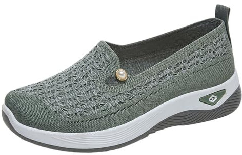 damen barfußschuhe Sommerschuhe Damen Sneakers Slip On Orthopädische Sportschuhe Atmungsaktiv Mesh Rutschfest Krankenschwester Weichen Sohlen Diabetiker Schuhe atmungsaktiv hausschuh Grün 39