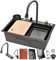 QAZXDRFG Fregadero de Cocina de Acero Inoxidable Negro DSMRLEOP - Estación de Trabajo Multifuncional con Grifo extraíble en Cascada, Lavadora de Tazas de Alta presión, Tabla de Cortar, si