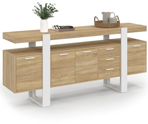 IDMarket - Buffet 180 cm Phoenix XXL 4 Portes avec 2 tiroirs Bois et Blanc