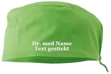 Schnoschi OP Haube Bestickt mit Namen oder Wunschtext, Kopfbedeckung Stoff, medizinisch für Kranken-/Altenpflege, Medizinische Arbeits-/Berufsbekleidung, Arzt, Schwester, viele Farben (Hellgrün)