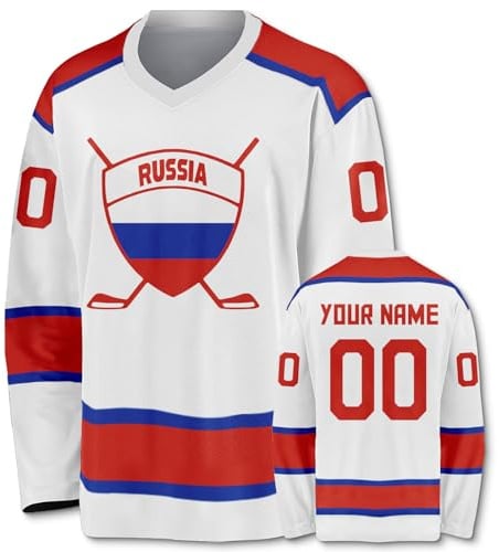 euoeio Personalisiertes Eishockey-Nationalmannschaftstrikot mit Name und Nummer sportliches Langarmshirt mit V-Ausschnitt perfekt als Fangeschenk für Männer und Frauen