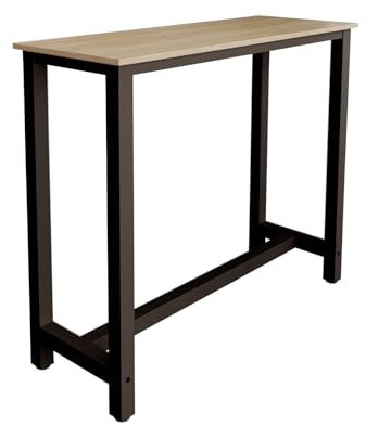 MB Muebles Bonitos, Mesa Alta Bar Ani, Barra Cocina de Estilo Minimalista con Patas de Metal, Melamina Mate, Negro y Sonoma, 120x100x40 cm