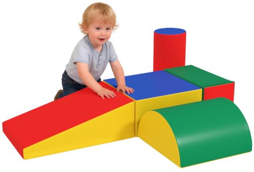 HOMCOM Parcours Motricité Bébé 5PCS en Mousse EPE Multicolore | Housse en Revêtement Synthétique, Blocs Mousse de Construction, Jouets Éducatifs Enfants d'Âge Préscolaire