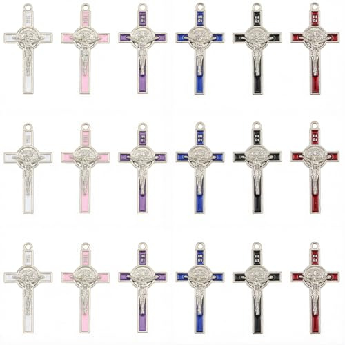 SUNNYCLUE 1 Box Mit 30 Kruzifix Rosenkranz Anhängern Schickes Osterkreuz Emaille Metall Mittelstück Leidender Baumelnde Anhänger Für Schmuckherstellung DIY Basteln Halsketten Armbänder Zubehör Für Erw