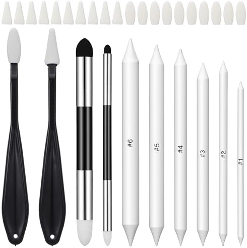 SHENLIU 30 STK Radierstift Papierwischer Set Mischen Papierwischer Malerei | Zeichnen Bleistift Mischschwammstifte Doppelköpfe Papier Stift Schwamm für Künstler Professionelle Skizze Zeichnen Mischen