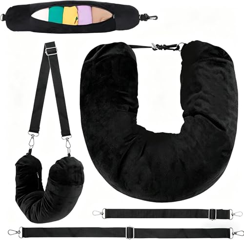 DUSEKI Stuffable Neck Pillow for Travel Stuffable Travel Pillows with Adjustable Straps Soft Neck Pillow Fillable Stuffable for Essentials Extra Luggage, Travel Essentials (Black)