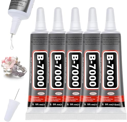 5 Pcs B7000 Glue,Quick Drying Bedazzling Glue,Waterproof Transparent Adhesive for Rhinestone Crafts Jewelry Glass Cell Phones Rubber Fabric