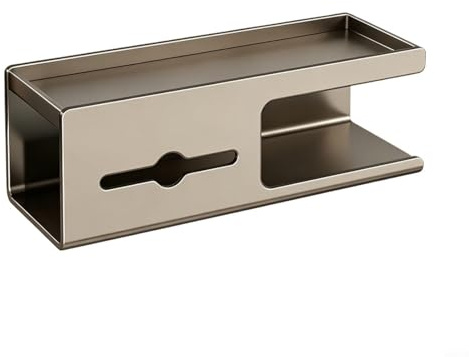 Sileduove Mounted Toilet Holder, With Storage Shelf, For Bathroom Tissue Rolls And Phone Carbon Steel Gunmetal Finish No Drilling Required