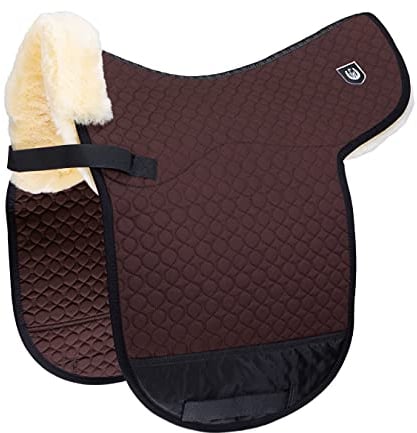 Werner Christ Lammfell Dressur Satteldecke Champ D Sattelunterlage für Dressurreiten, mit Sitzbereich aus echtem Fell, für Sommer & Winter, Dressursatteldecke in braun, Größe Warmblut