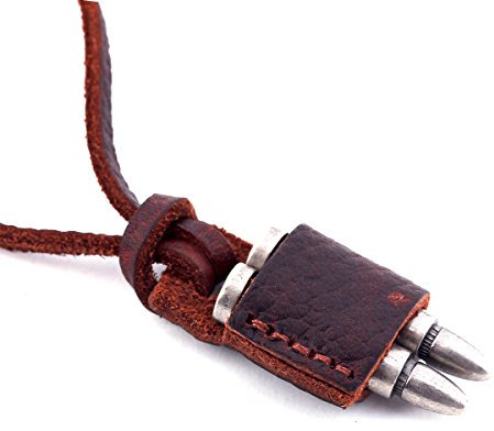 DonDon Herren Lederhalskette braun mit Style Lederhalter + Zwei Patronen Anhänger in einem schwarzen Schmuckbeutel