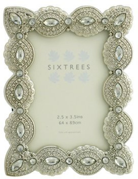 Sixtrees Cecilia 2-511-23 Antique Vintage and Shabby Chic Style silver metal 3.5 x 2.5 inch photo frame with beads and crystals. (64 x 89mm) picture.