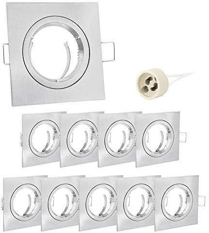10x linovum® Einbaustrahler Set eckig Edelstahl Optik gebürstet eckig starr inkl. GU10 Fassung für LED oder Halogen