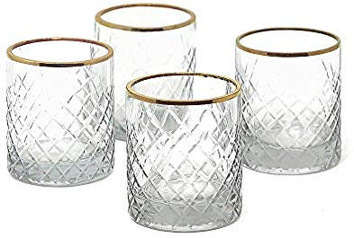 Serene Spaces Living Lot de 4 photophores carrés gravés en Verre avec Bord doré, idéal pour Les décorations de Mariage, fêtes, événements, Mesure 7,6 cm de Haut et 6,3 cm de diamètre