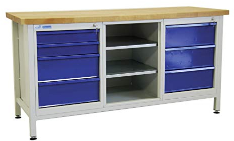 ADB Werkbank Werktisch Werkstatt Arbeitstisch Werkzeugtisch mit 7 Schubladen Werkstatteinrichtung Zubehör Werkstatt ohne Rollen