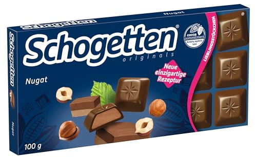Schogetten Nugat 100g Schokoladentafel, praktisch einzeln portioniert. Ein Genuss. Stück für Stück.