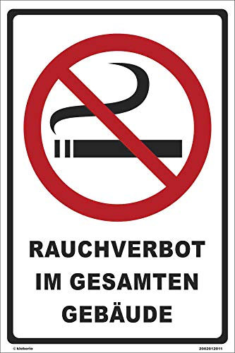 Kleberio® Verbots Schild 30 x 20 cm - Rauchverbot im gesamten Gebäude - stabile Aluminiumverbundplatte