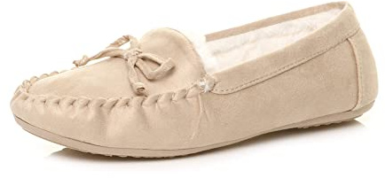 AJVANI Womens Ladies Faux Sheepskin Fur Flexible Sole Boat Shoes Moccasins Slippers Size