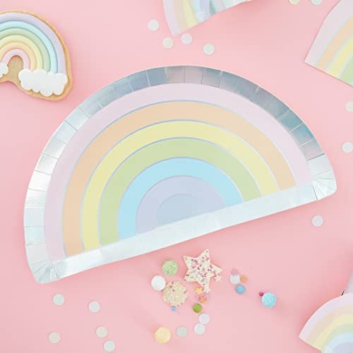 Ginger Ray Confezione da 8 piatti di carta sventati a forma di arcobaleno pastello