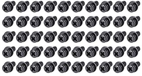 sourcing map M4 x 10mm Carbon Steel Phillips Pan Head Machine Screws Bolts Combine with Spring Washer and Plain Washers 50pcs