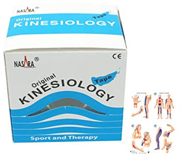 Original Nasara Kinesiologie Tape 5m x 5cm Set inkl. ATC Anleitung mit Klebetechniken - Kinesiotape, Sporttape, Fitnesstape, Tapes - Wasserfest & Atmungsaktiv Blau