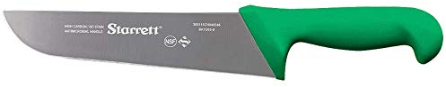 Starrett Professional Butchers Knife - BKG203-10 Wide Straight 10 Inch Ultra Sharp Sanitized Steel Blade - Green Handle Kitchen Chef's Knife